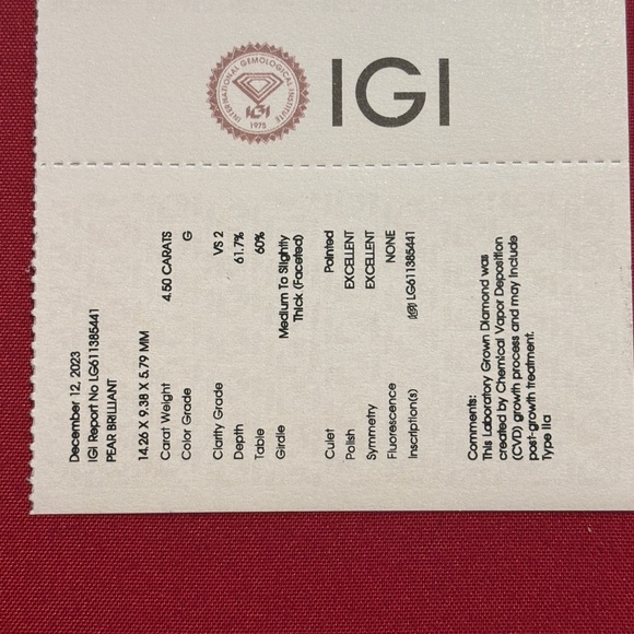 Rare Exquisite 4.50 CT  Pear Lab Diamond G VS2 Excellent Grade - Picture 12 of 14